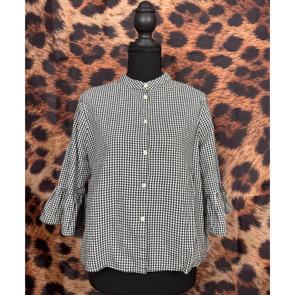Gingham Bell Sleeve Button Down Shirt